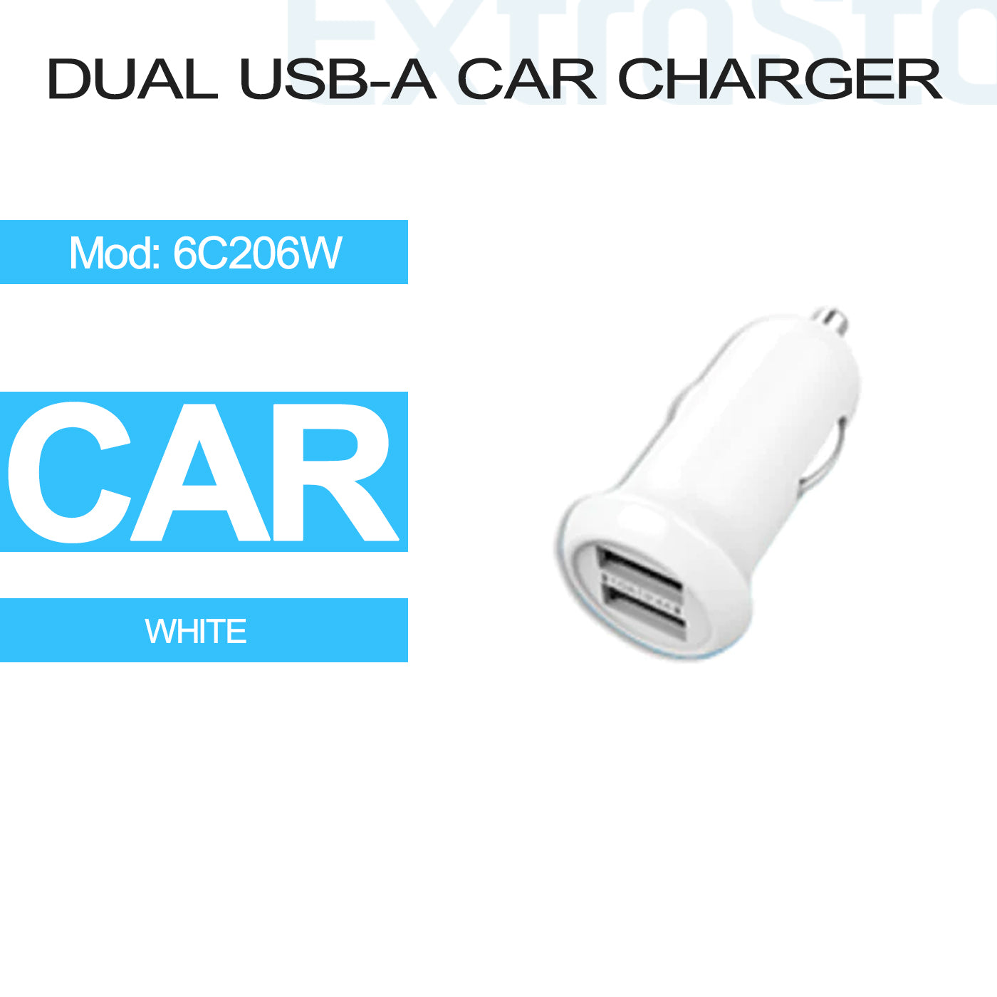 ExtraStar Dual USB-A Car Charger White, Model: 6C206W