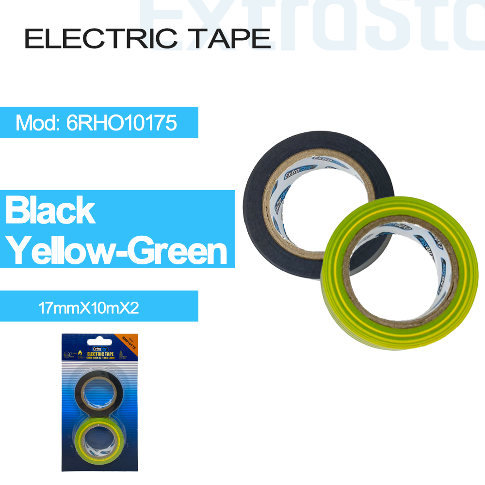 ExtraStar Insulation Tape, Black and Yellow/Green 17mmx10M x2, Model: 6RH010175