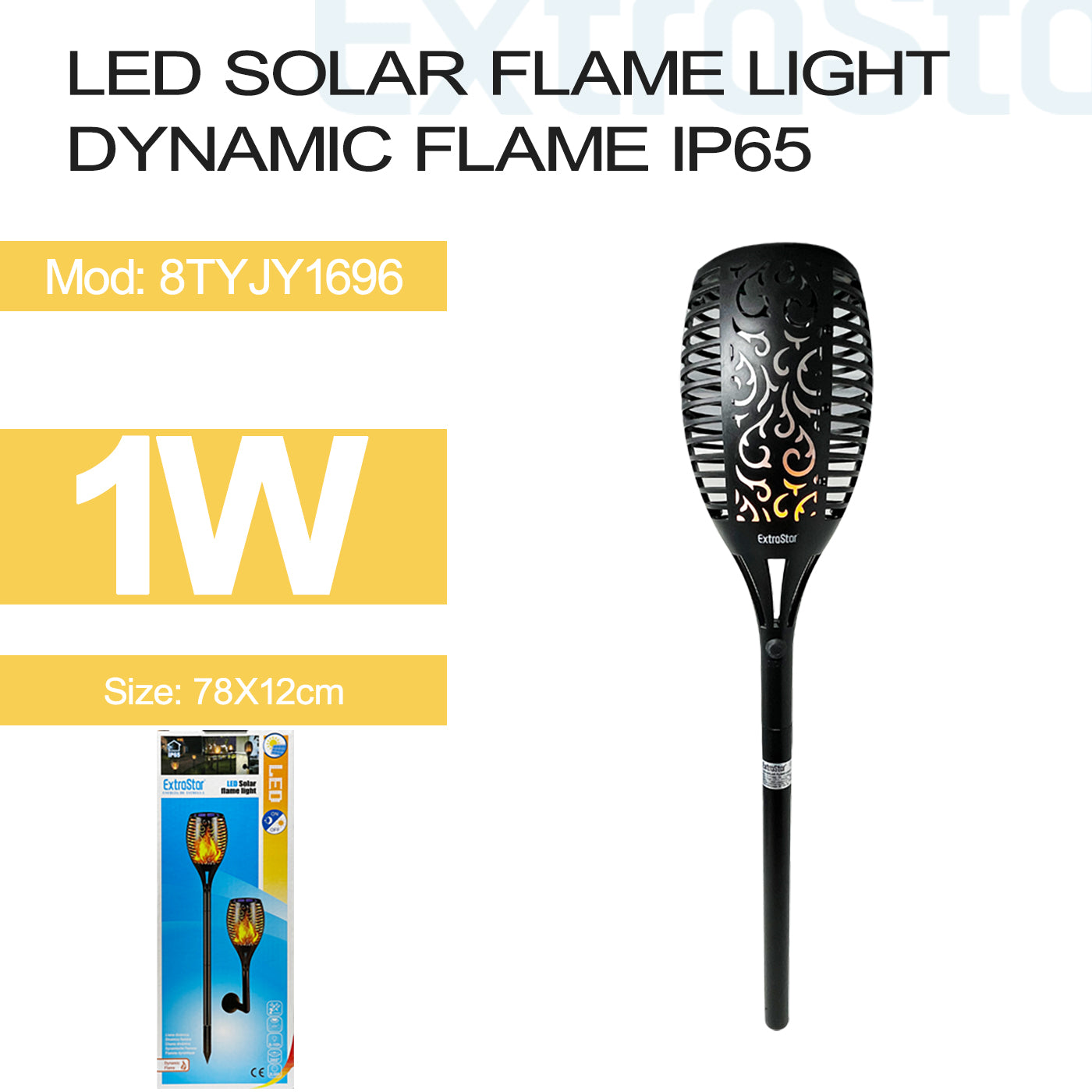 ExtraStar LED SOLAR FLAME LIGHT, DYNAMIC FLAME IP65, Model: 8TYJY1696