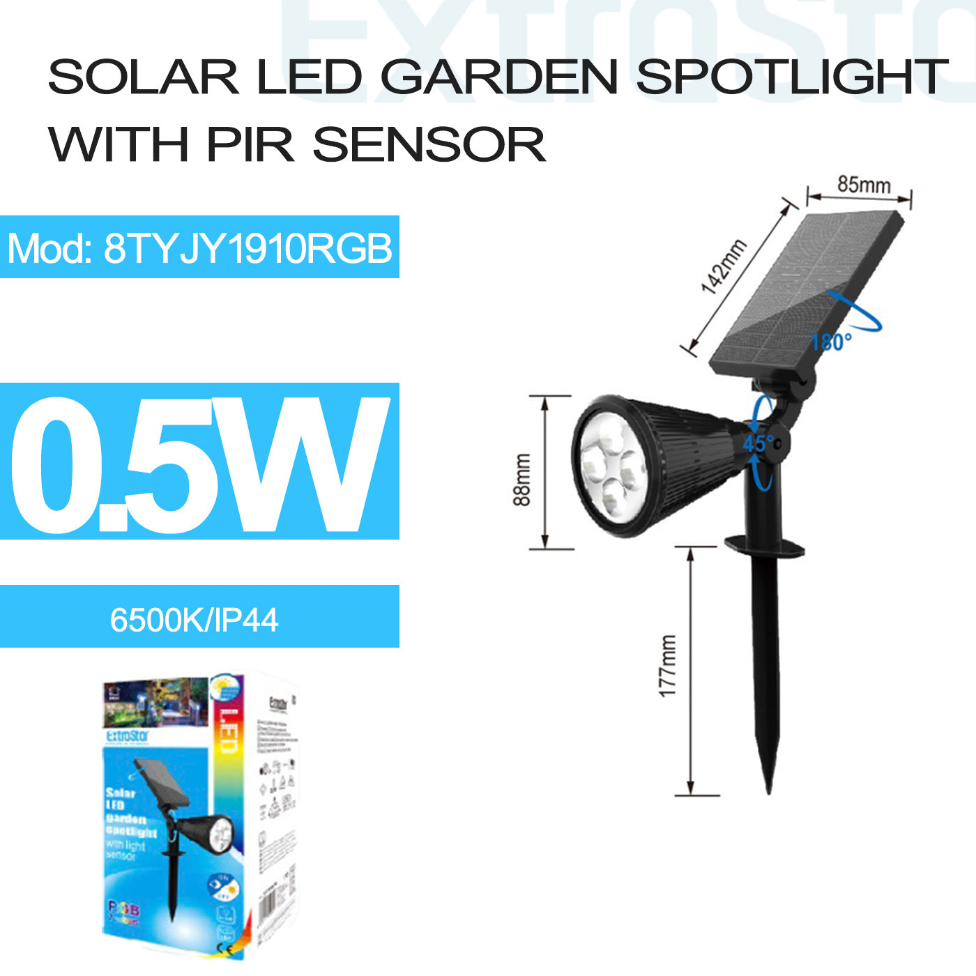 ExtraStar Solar LED Garden Spotlight with PIR Sensor
