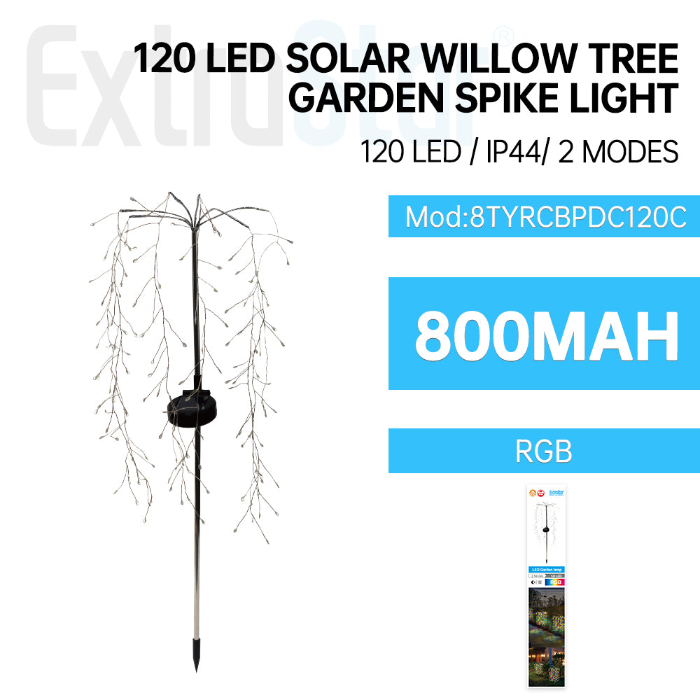 120 LED Solar Willow Tree Garden Spike Light, 2 Lighting Modes, RGB Multi-coloured (8TYRCBPDC120C)