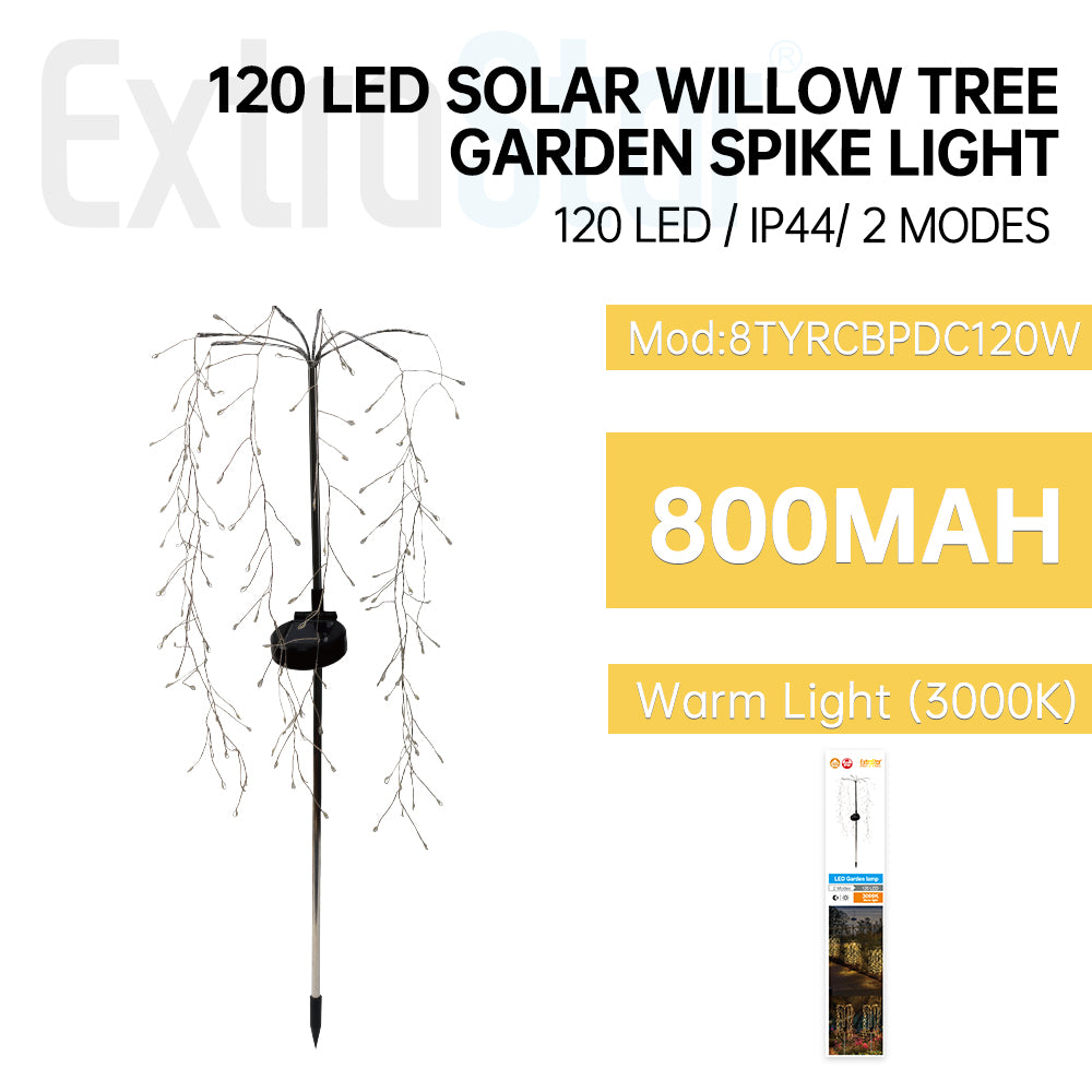 120 LED Solar Willow Tree Garden Spike Light, 2 Lighting Modes, 3000K Warm White (8TYRCBPDC120W)