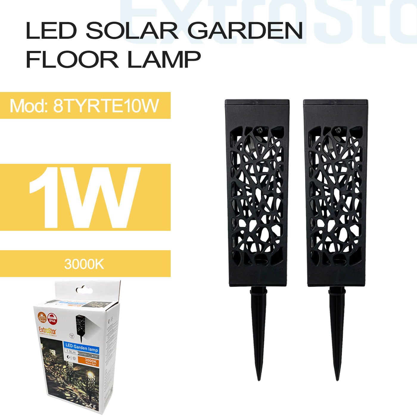 ExtraStar LED Solar Garden Floor Lamp 3000K, Pack of 2, Model: 8TYRTE10W