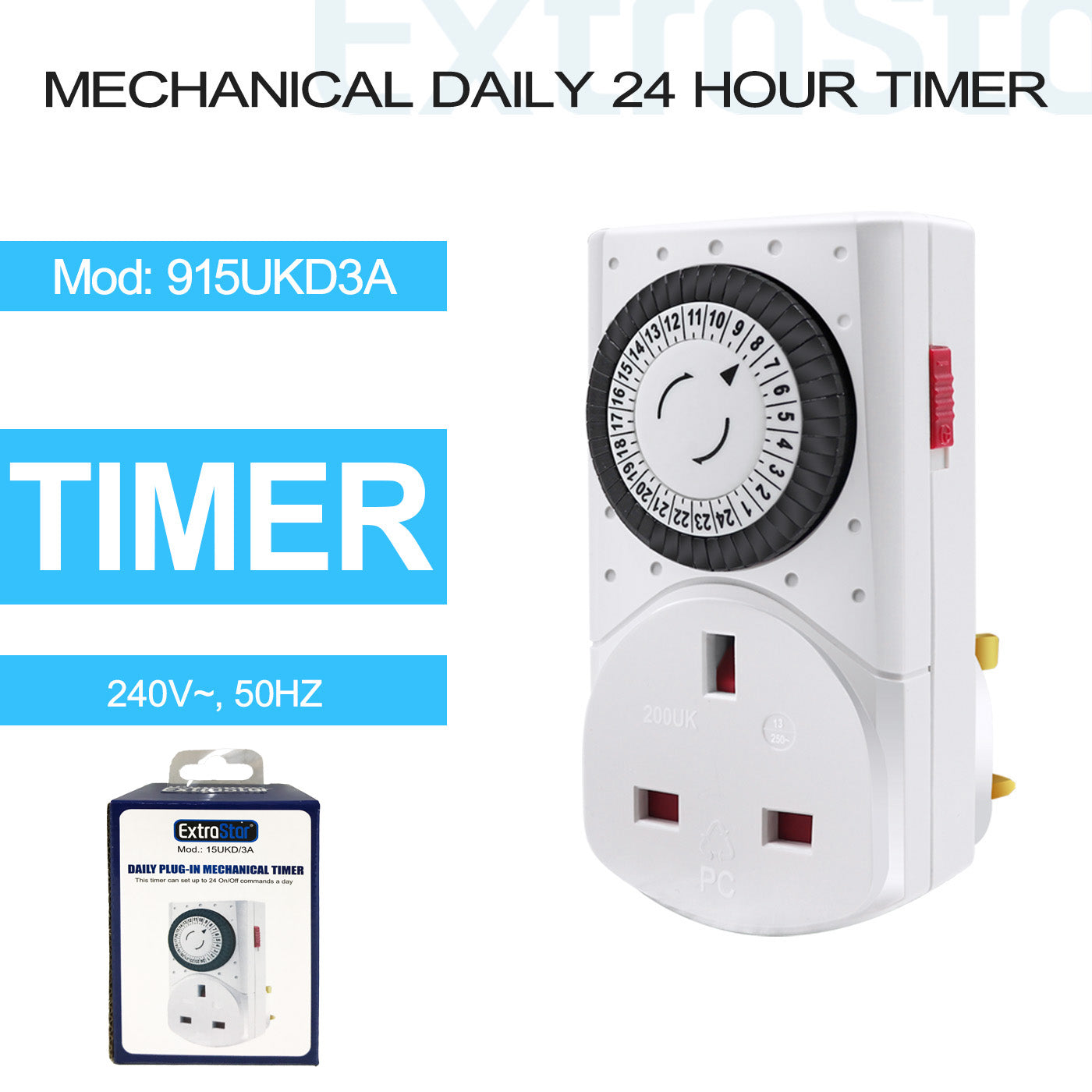 ExtraStar Mechanical Daily 24 Hour Timer, Model: 915UKD3A