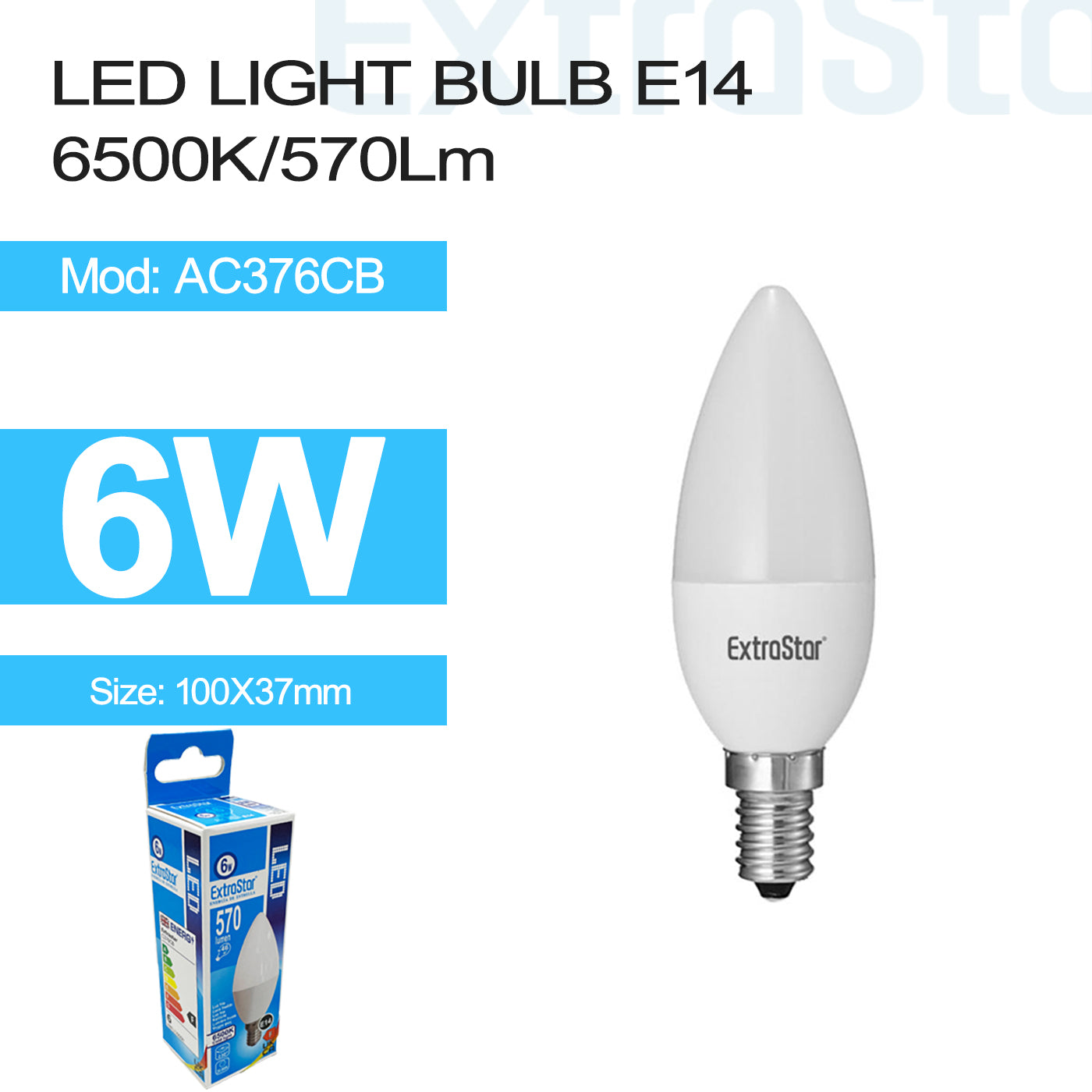 ExtraStar 6W LED Light Bulb E14, 6500K, Paper Box, Model: AC376CB