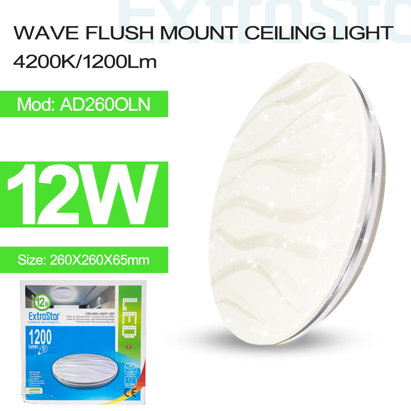 ExtraStar 12W LED Ceiling Light, 26cm,4200K, Model: AD260OLN