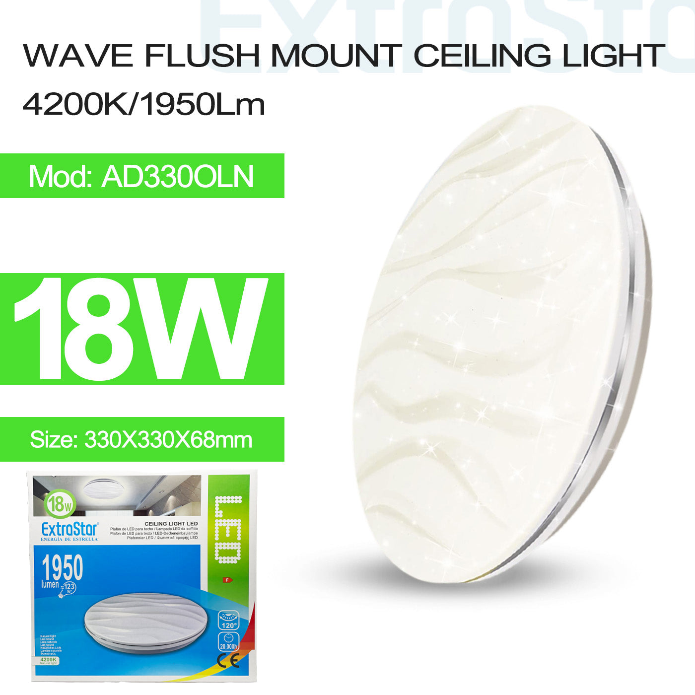 ExtraStar 18W LED Ceiling Light, 33cm,4200K, Model: AD330OLN