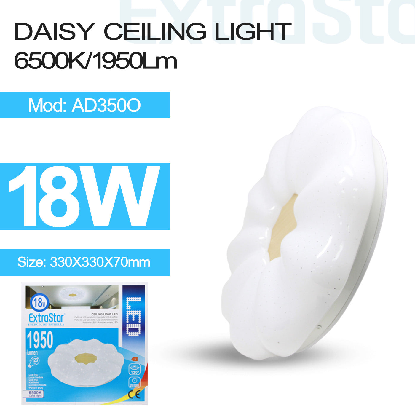 ExtraStar 18W LED Ceiling Light 6500K, 1950 Lumen, Flower Shape, Model: AD350O