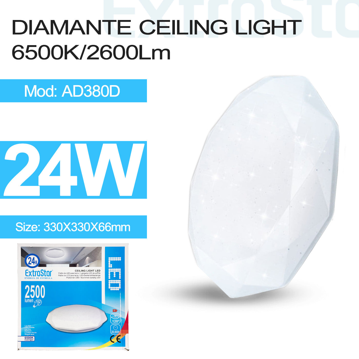 ExtraStar LED Ceiling Light 24W, 33cm, 6500K, Model: AD380D
