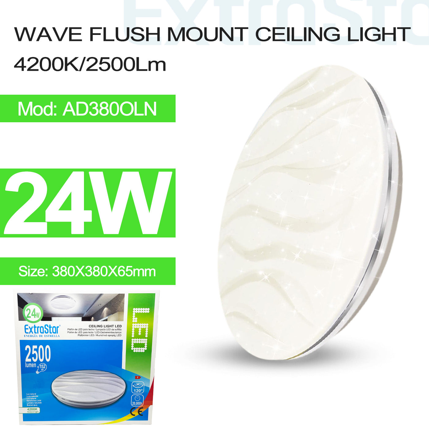 ExtraStar 24W LED Ceiling Light, 38cm, 4200K, Model: AD380OLN