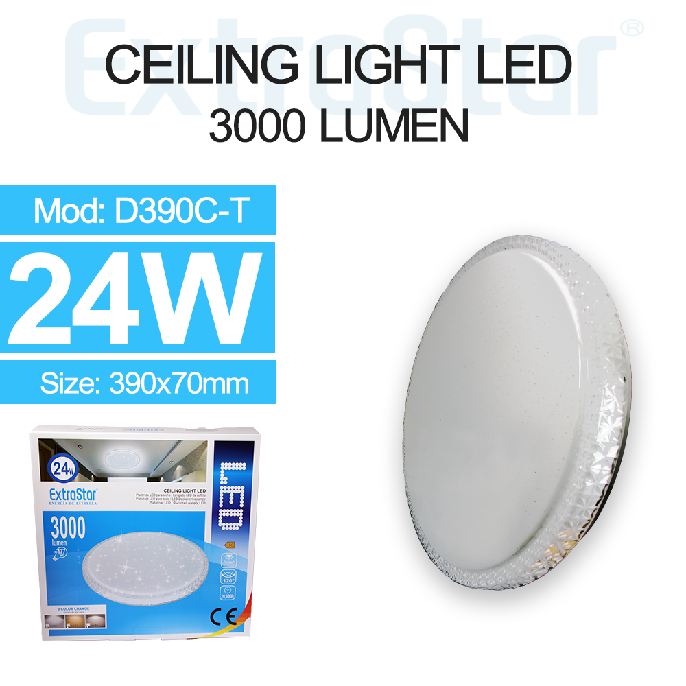 ExtraStar 24W LED Round Ceiling Light CCT Color Changing 6500K-3000K 3 in 1, 3000 Lumen, Model: AD390C-T