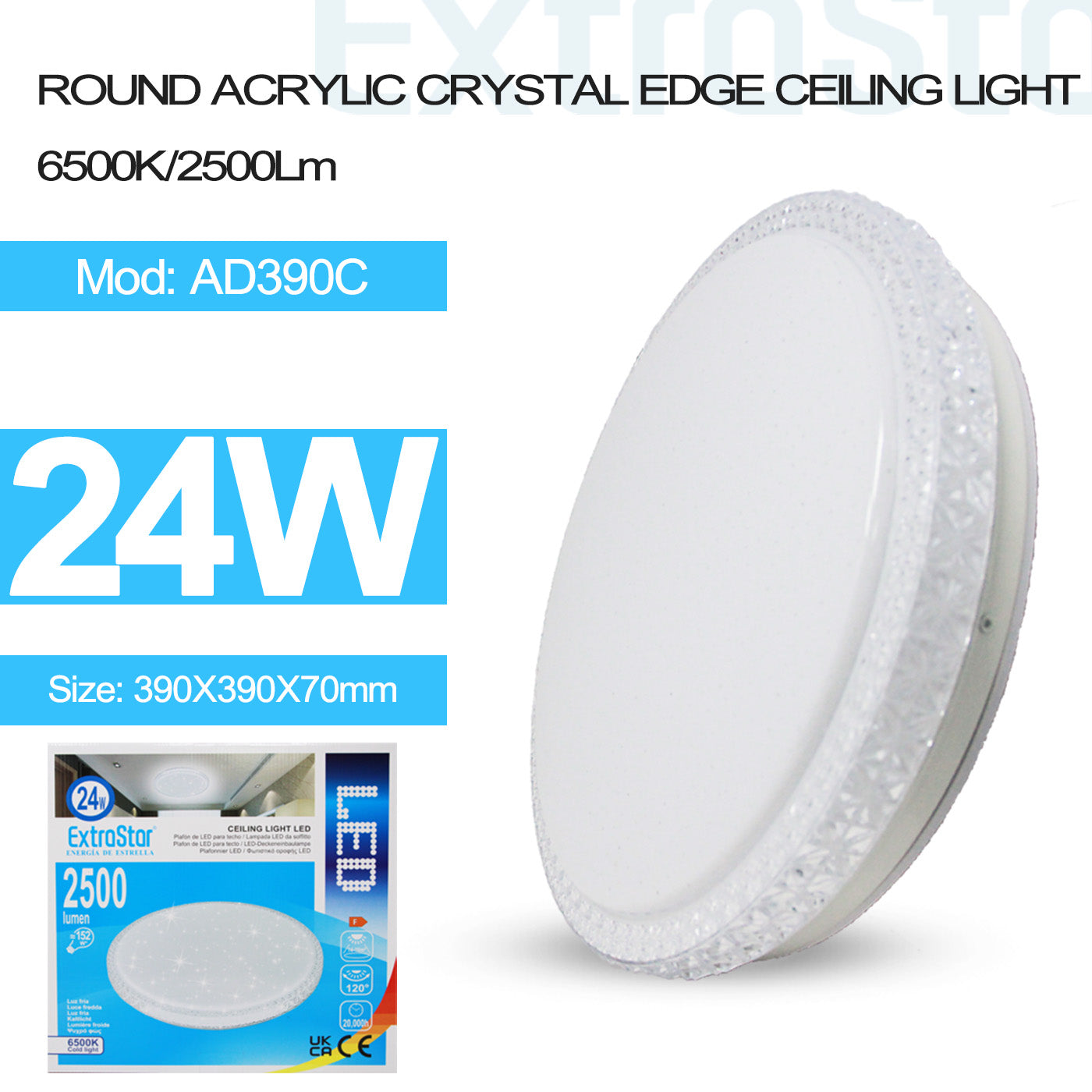 ExtraStar 24W LED Ceiling Light 6500K, 2500 Lumen, Model: AD390C