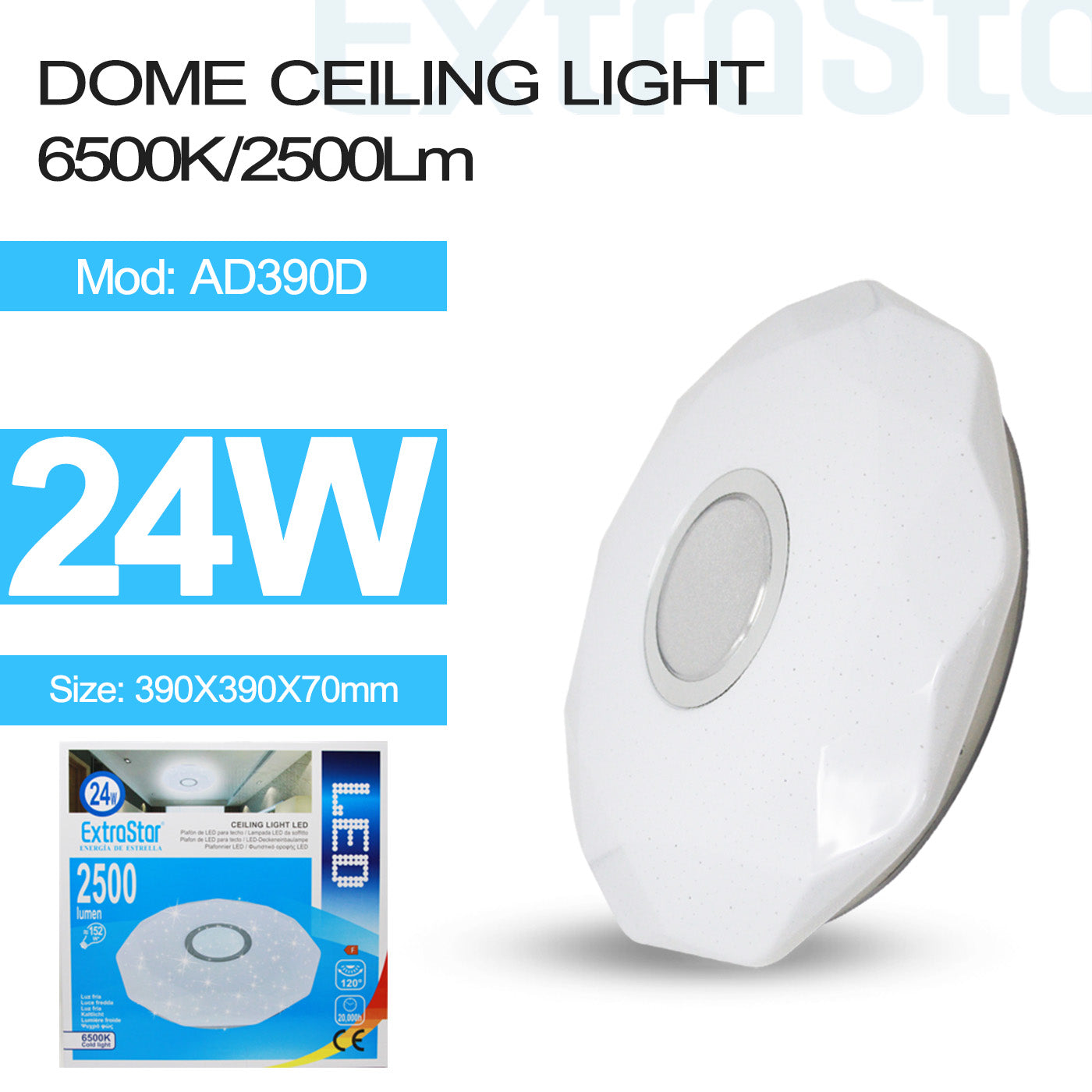 ExtraStar 24W LED Ceiling Light 6500K, 2500 Lumen, Model: AD390D