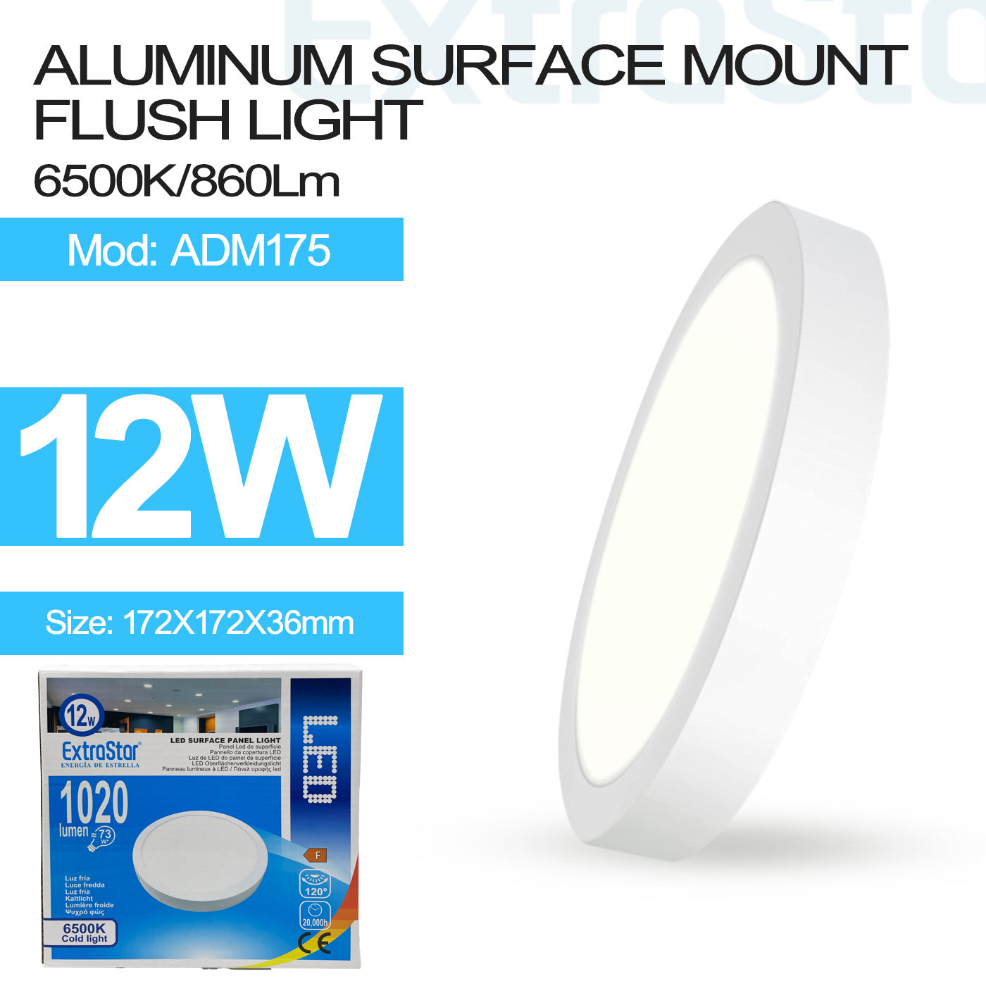 ExtraStar 12w Round LED Surface Mount Light, Model: ADM175