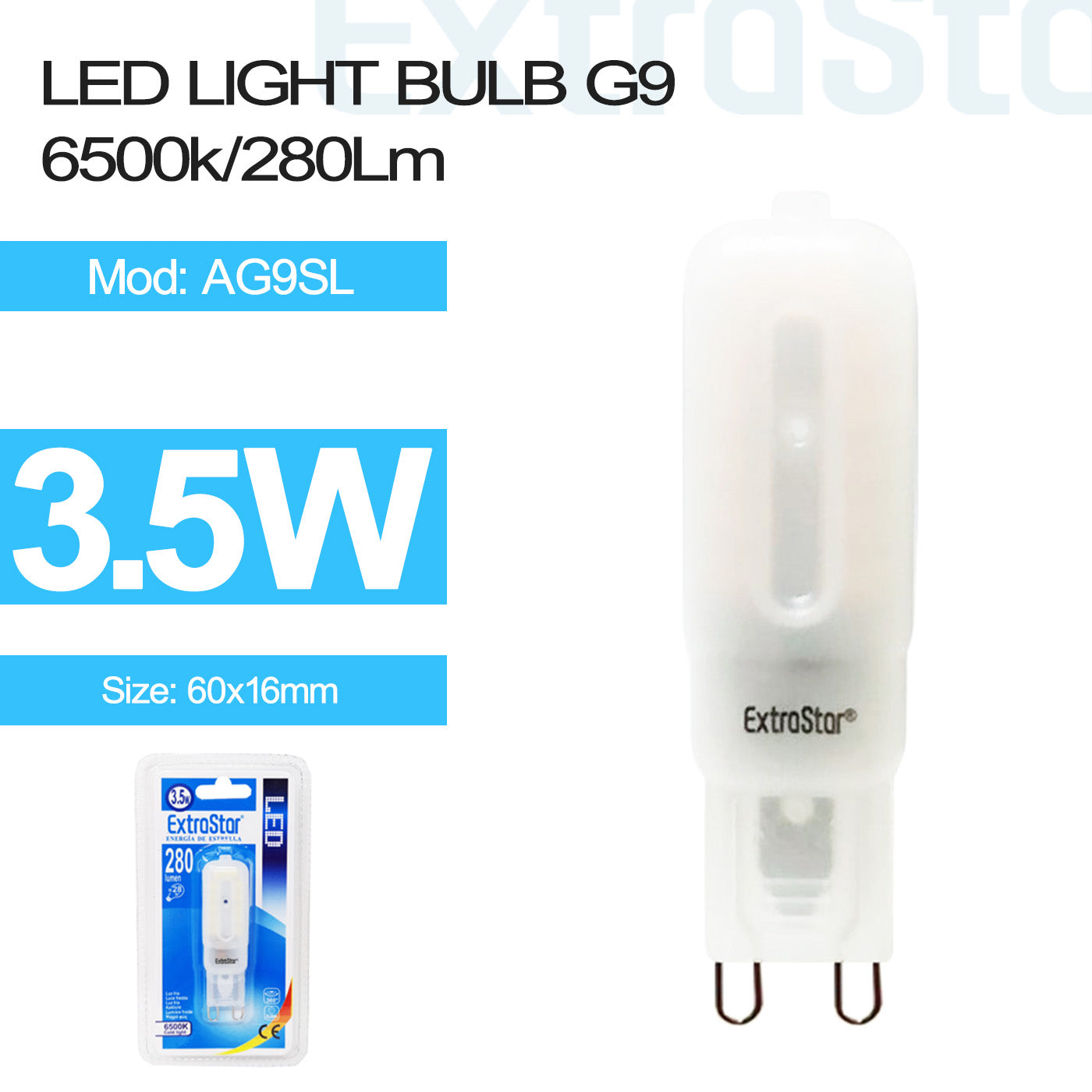 ExtraStar 3.5W G9 Mini LED Bulb Daylight, Model: AG9SL