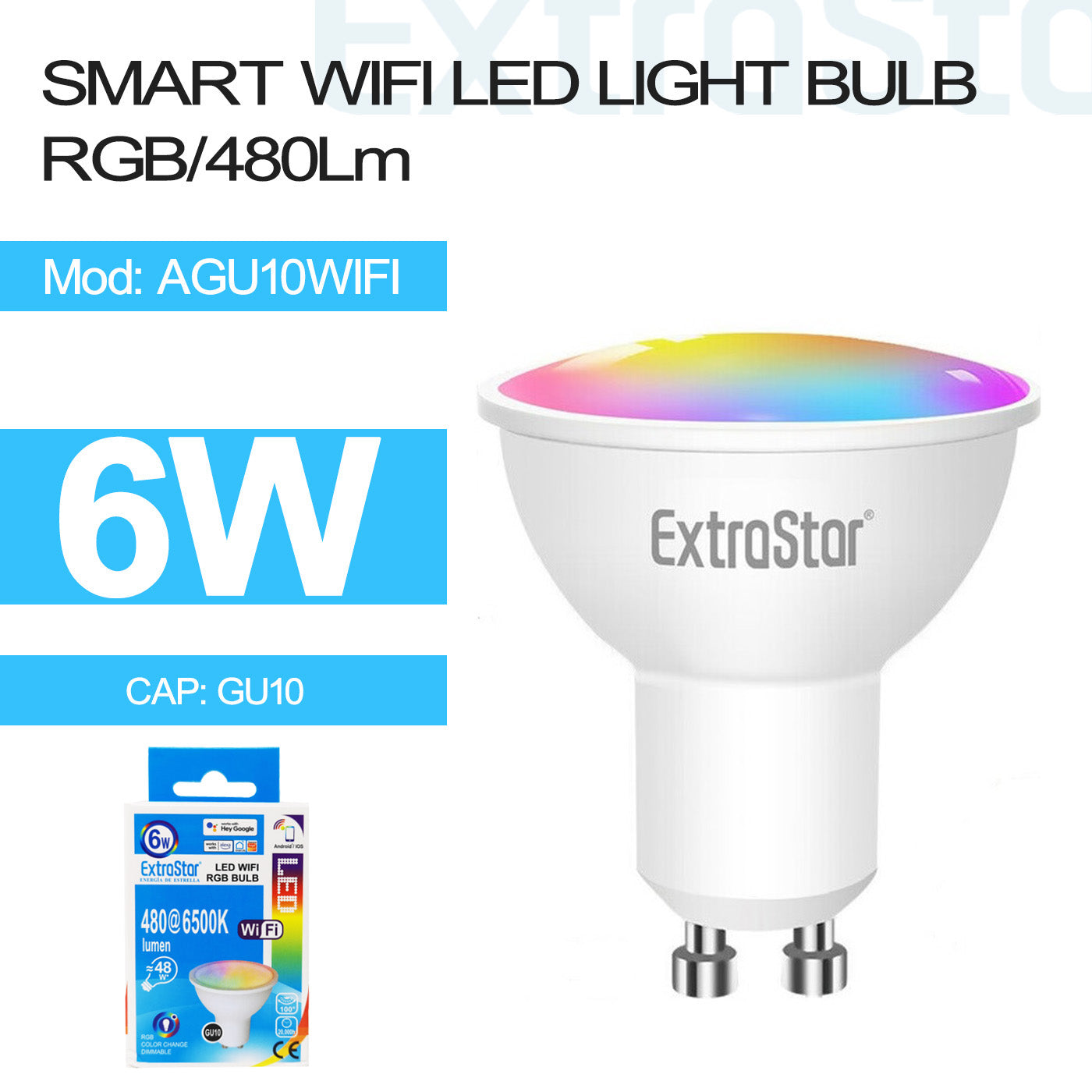ExtraStar 6W LED Light Bulb GU10 WIFI, CJ144, Model: AGU10WIFI