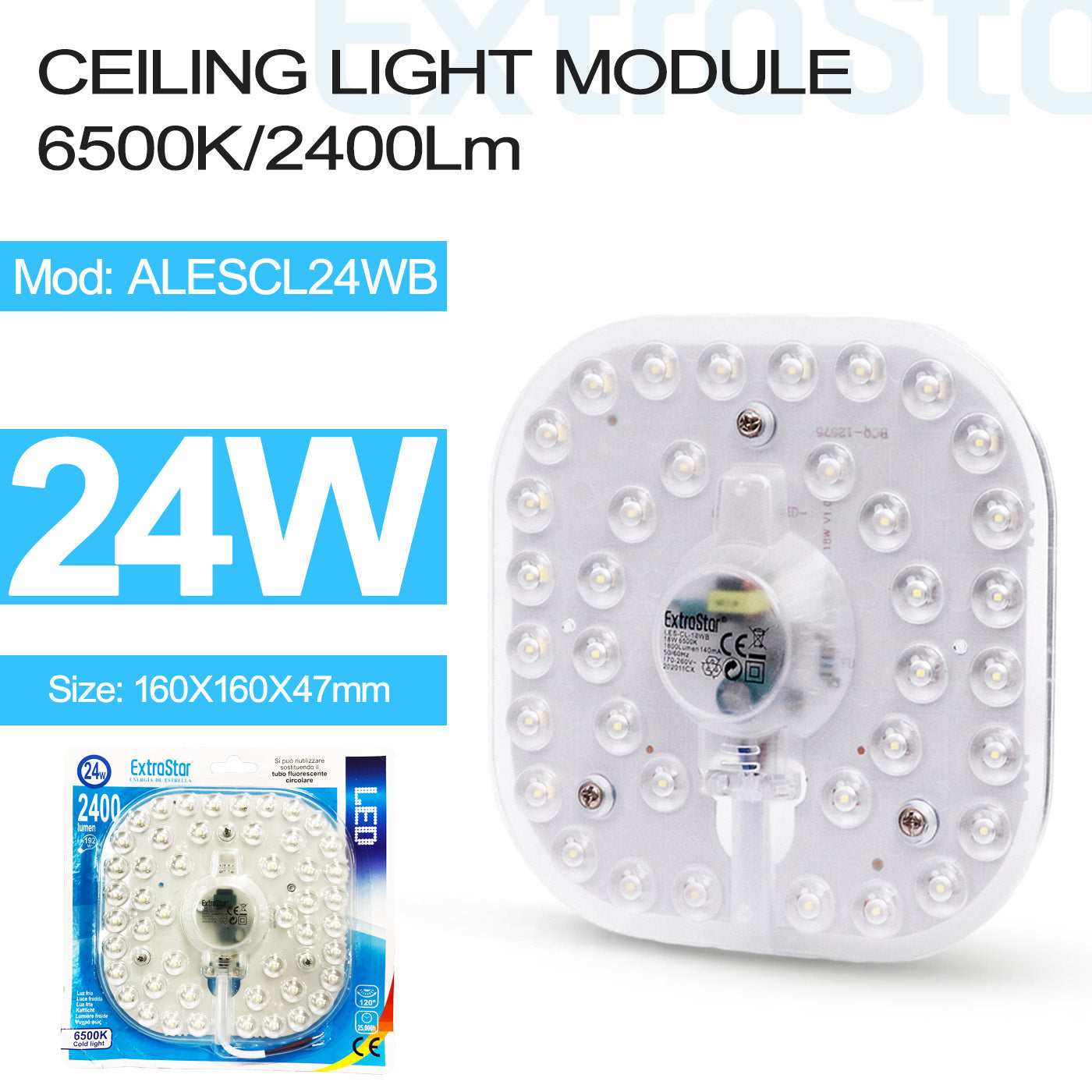 ExtraStar 24W LED Ceiling Light MODULE, 6500K CJ48, 6500K, 2400Lm, Model: ALESCL24WB