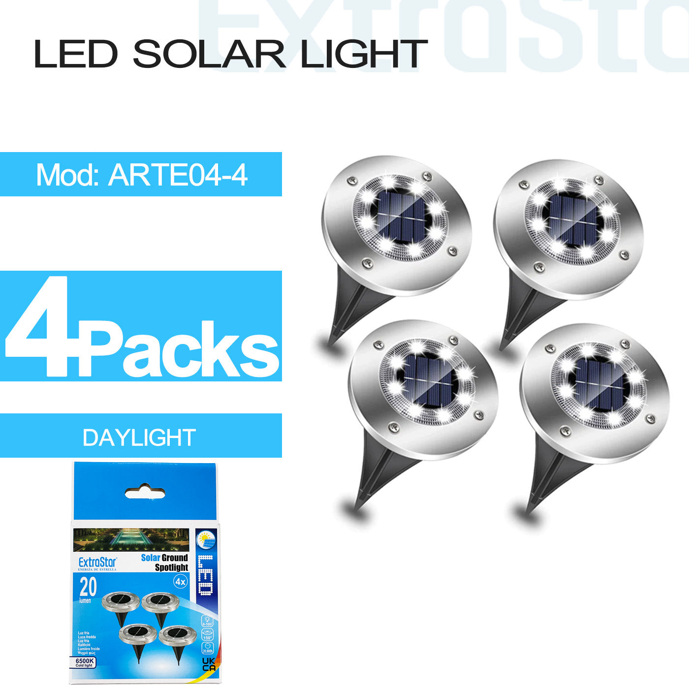 ExtraStar LED Solar Light Daylight - 4 Pack, Model: ARTE04-4