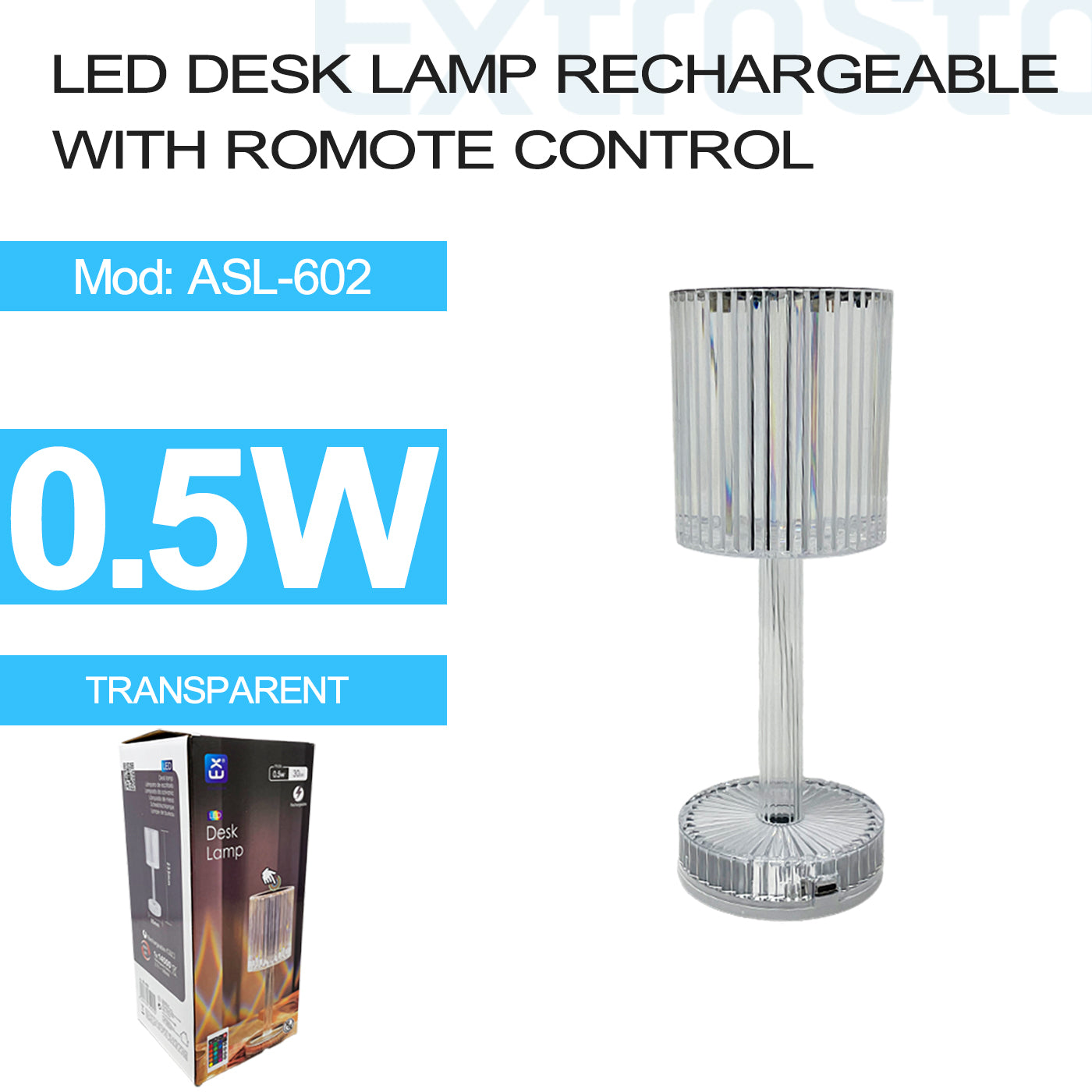 ExtraStar LED Desk Lamp Rechargeable with Remote Control, RGB, Model: ASL-602