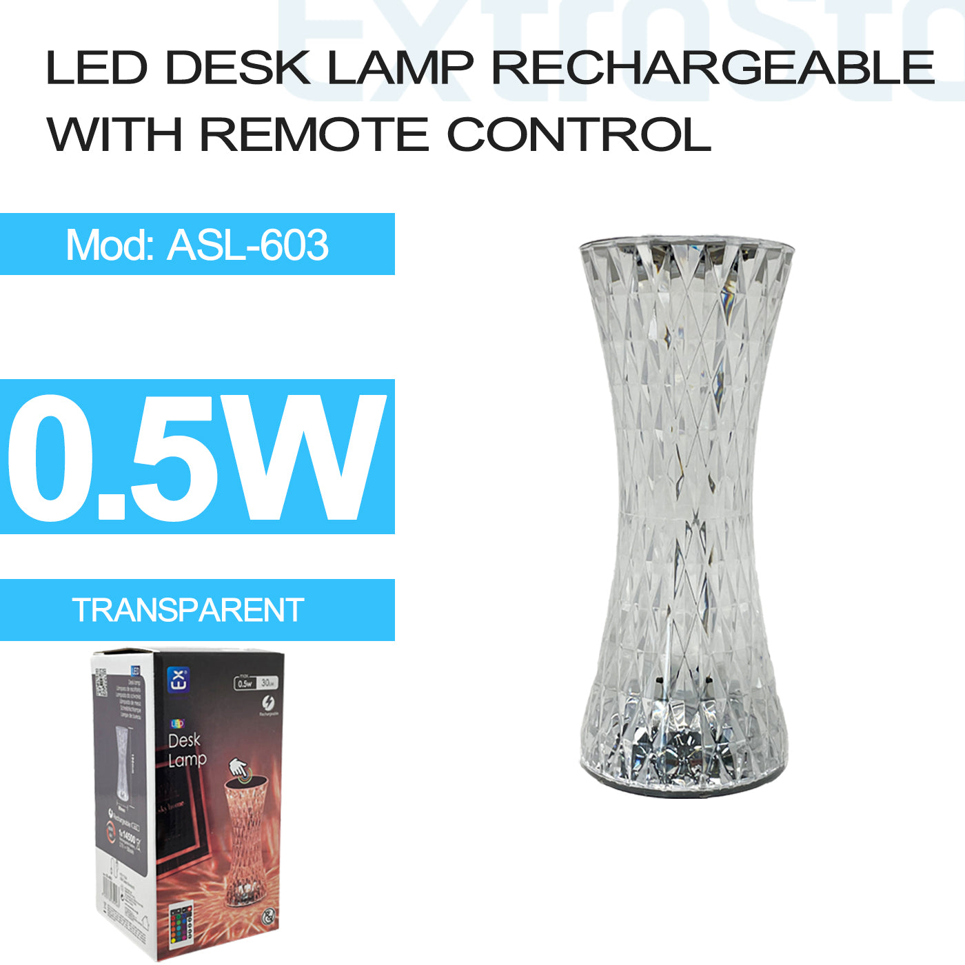 ExtraStar LED Desk Lamp Rechargeable with Remote Control, RGB, Model: ASL-603