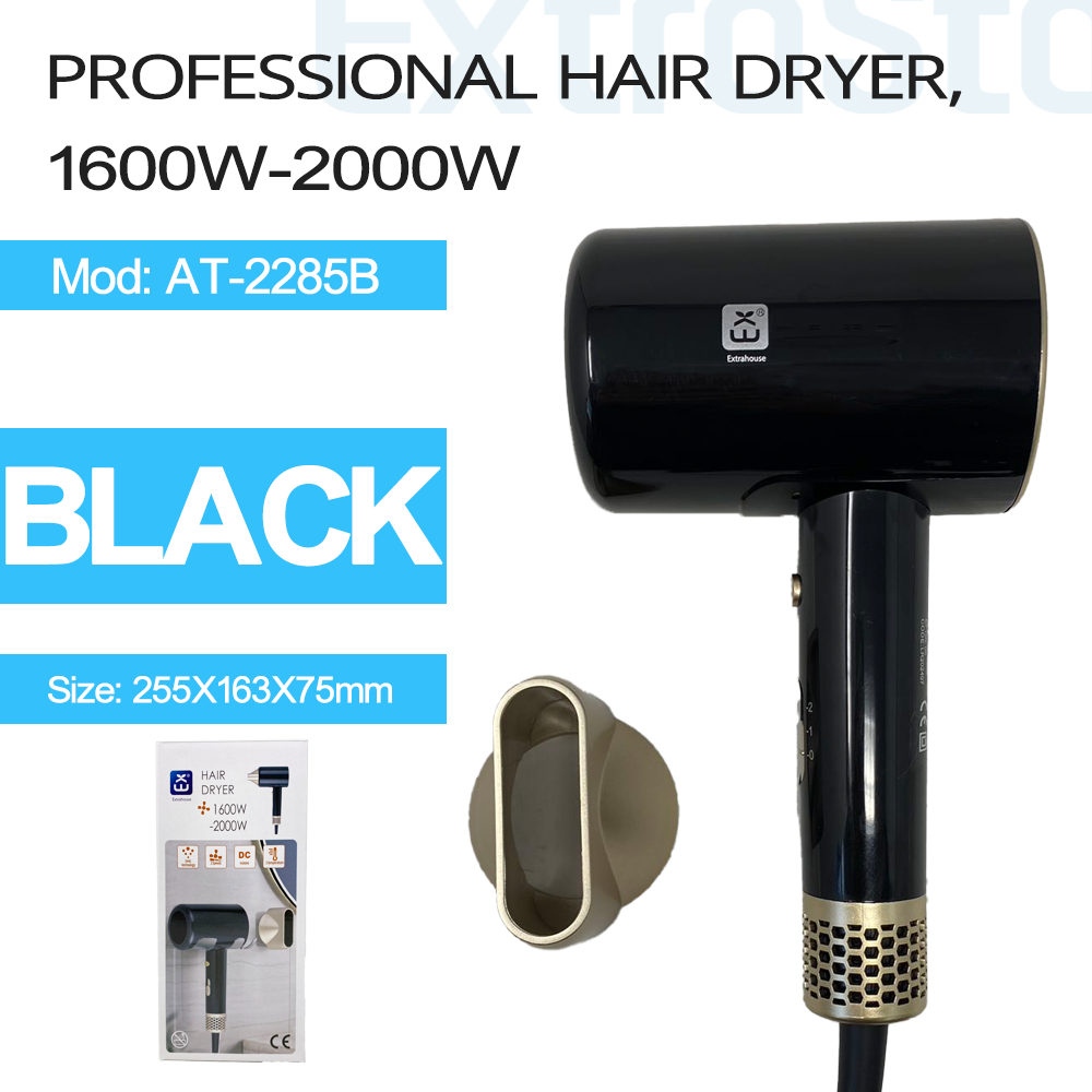 ExtraStar Hair Dryer 1600W-2000W, Ionic technology, 2 speed, Black, Model: NAT-2285B