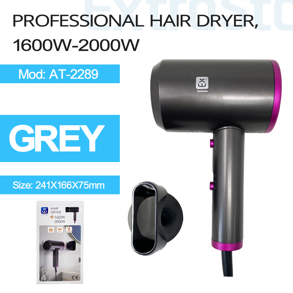 ExtraStar Hair Dryer 1600W-2000W, 2 speed, Grey, Model: NAT-2289