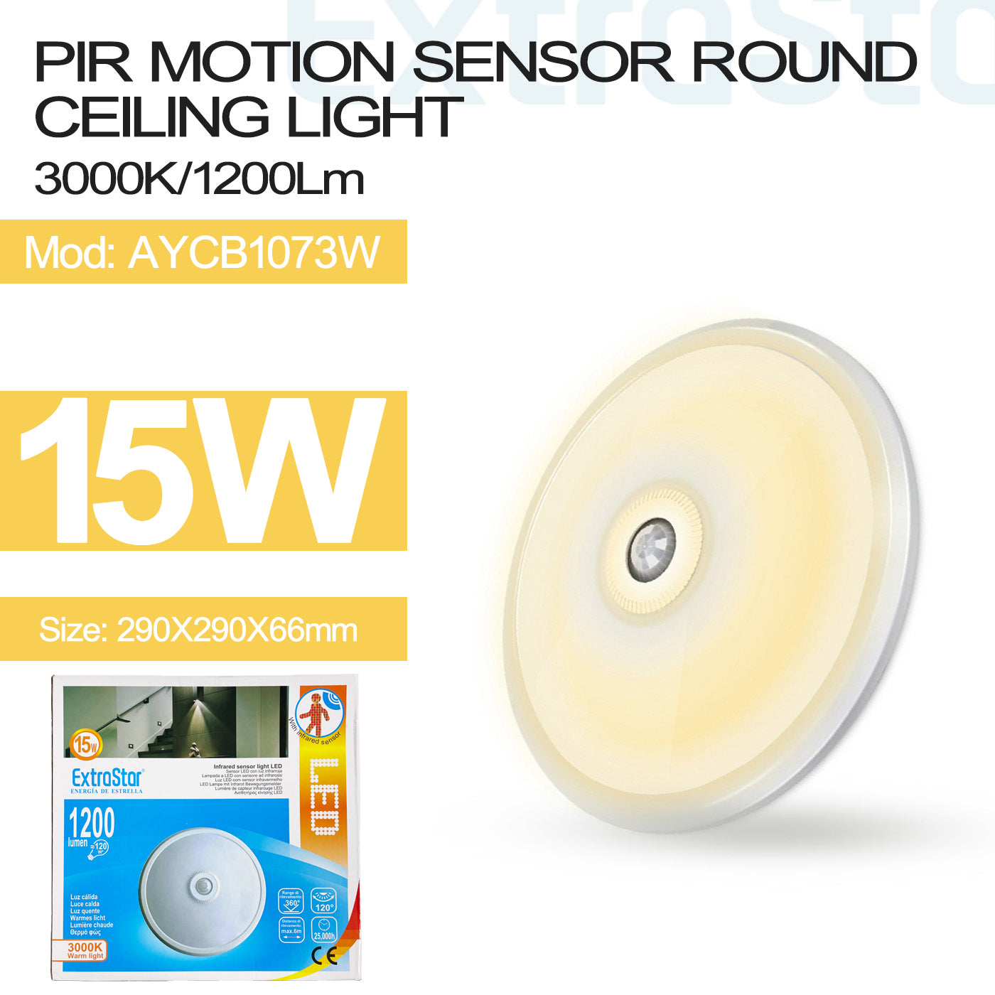 ExtraStar 15W PIR LED Light Warm, Model: AYCB1073W