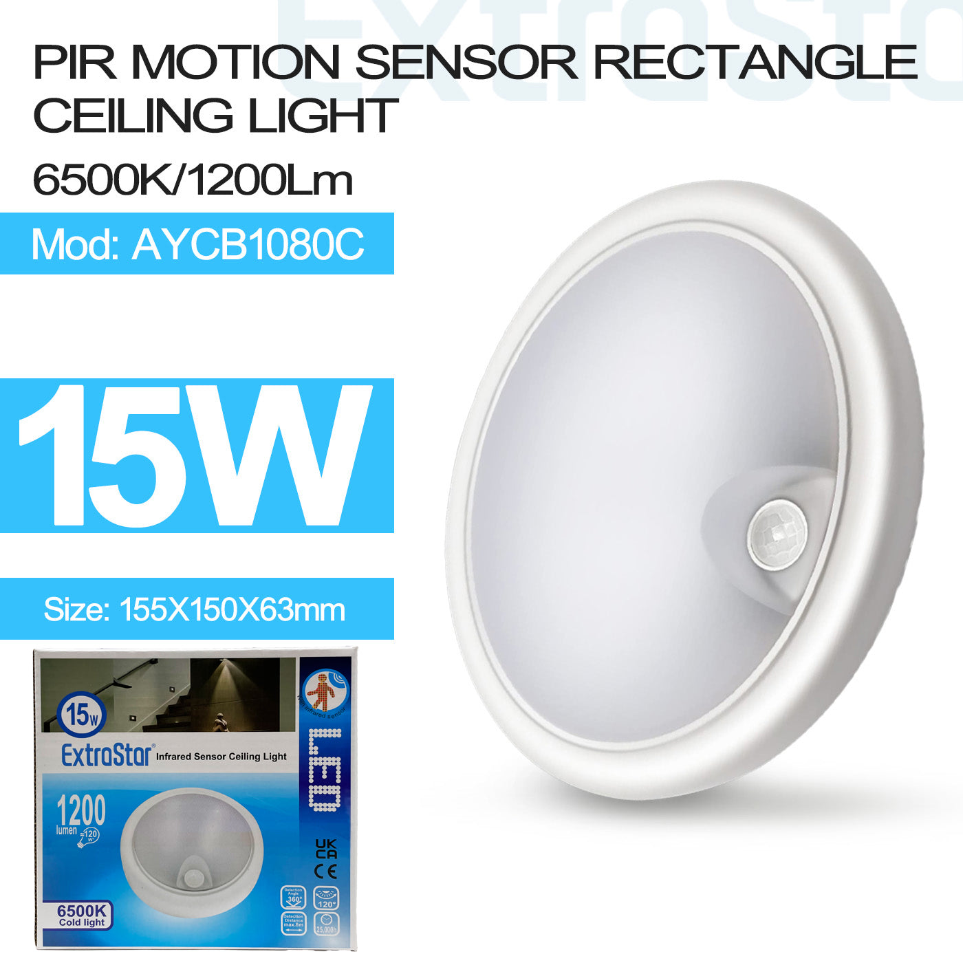 ExtraStar 15W LED Infrared Sensor Ceiling Light, Model: AYCB1080C