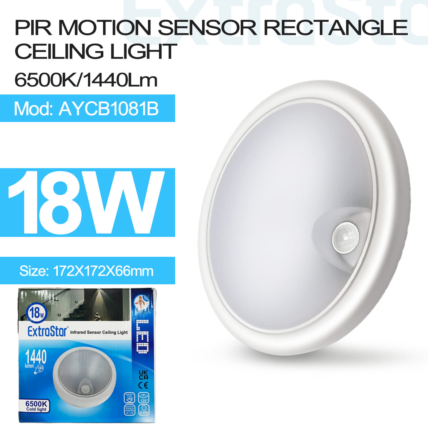 ExtraStar 18W LED Infrared Sensor Ceiling Light, Model: AYCB1081B