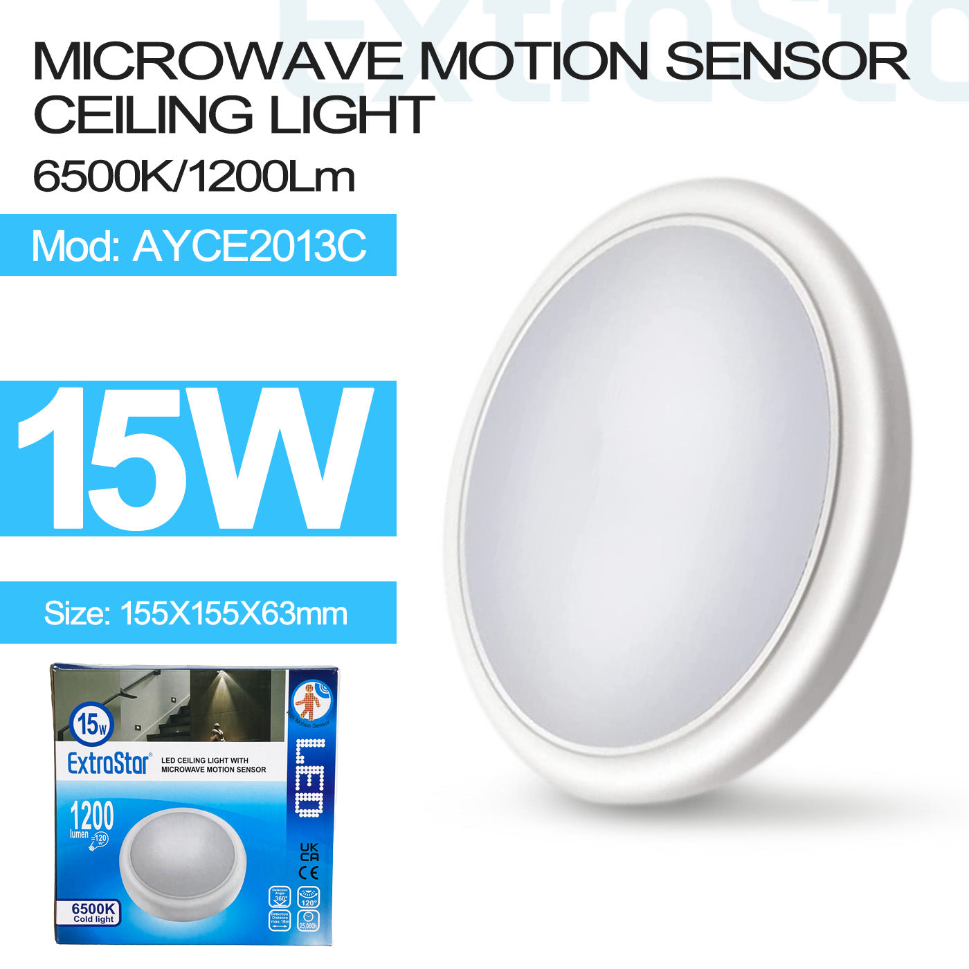ExtraStar 15W LED Microwave Sensor Ceiling Light, Model: AYCE2013C