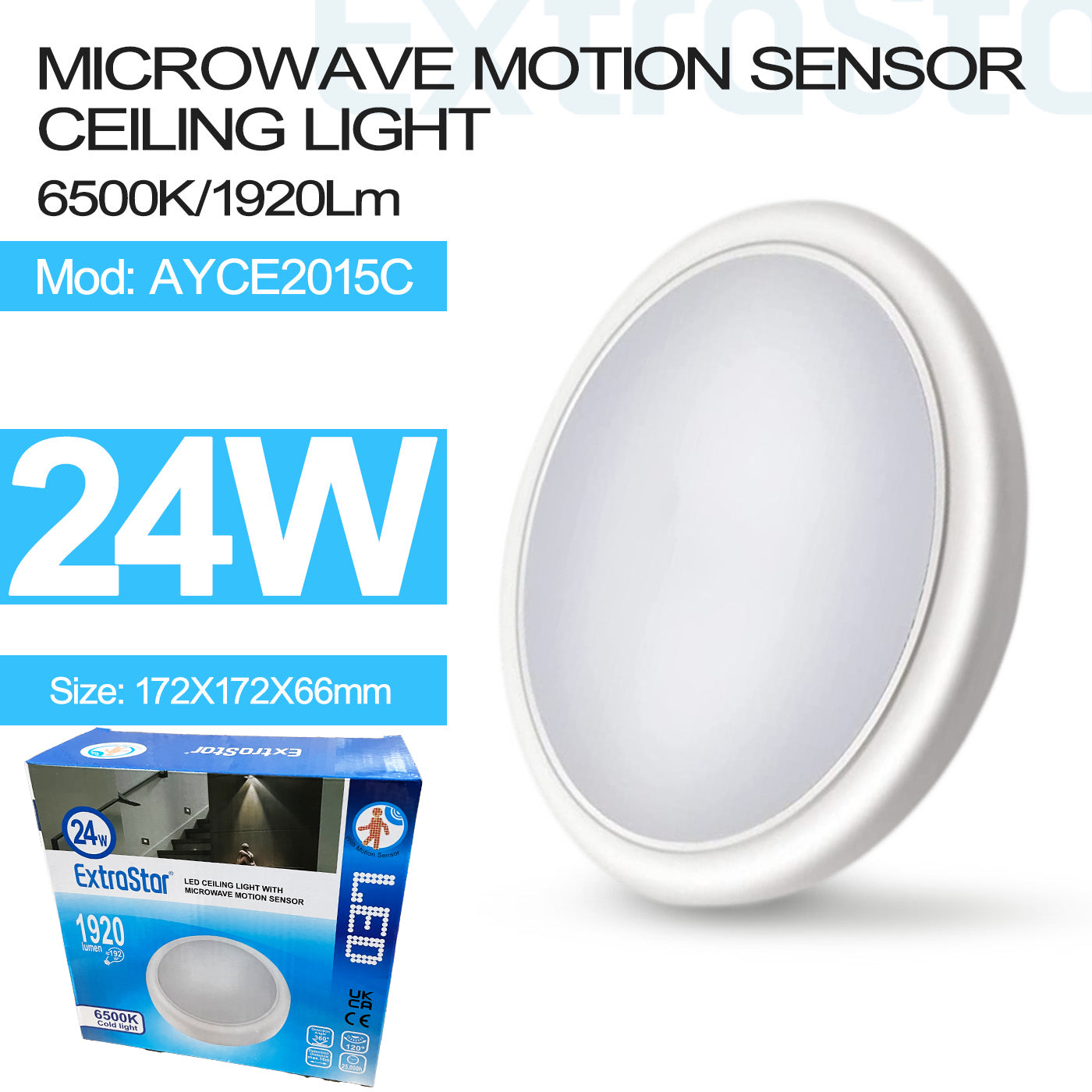 ExtraStar 24W LED Microwave Sensor Ceiling Light, Model: AYCE2015C