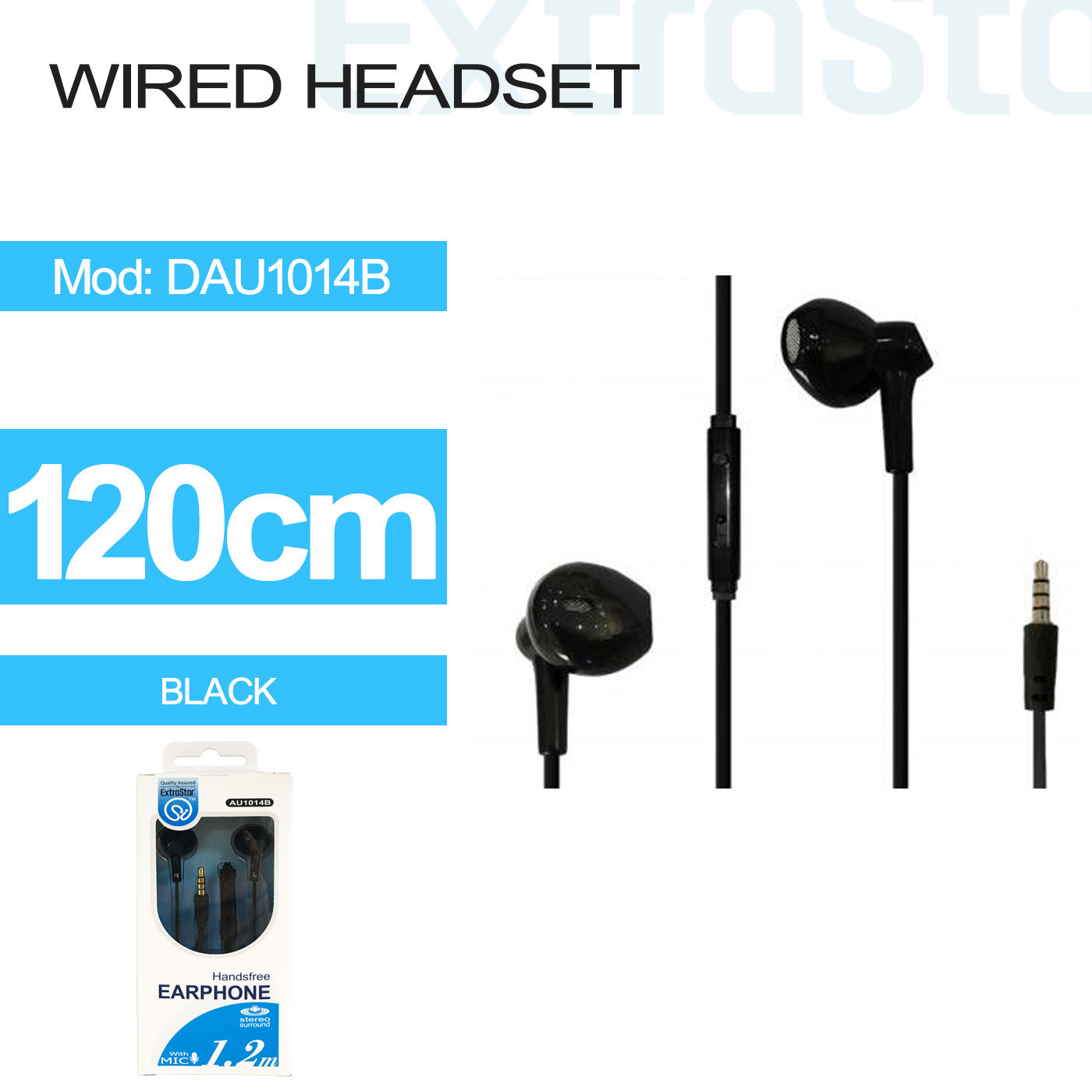 ExtraStar Wired Headset Black, 120cm, Model: DAU1014B