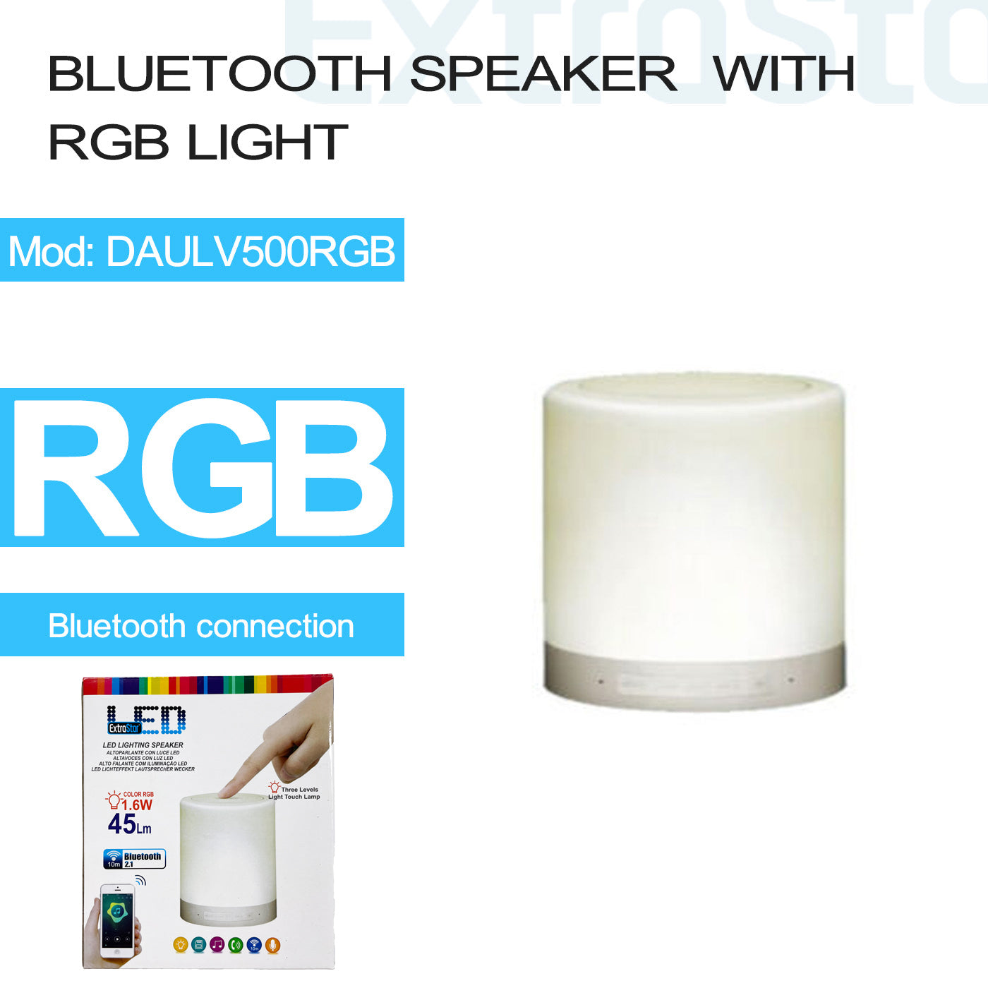 ExtraStar Bluetooth Speaker with RGB Light, Model: DAULV500RGB