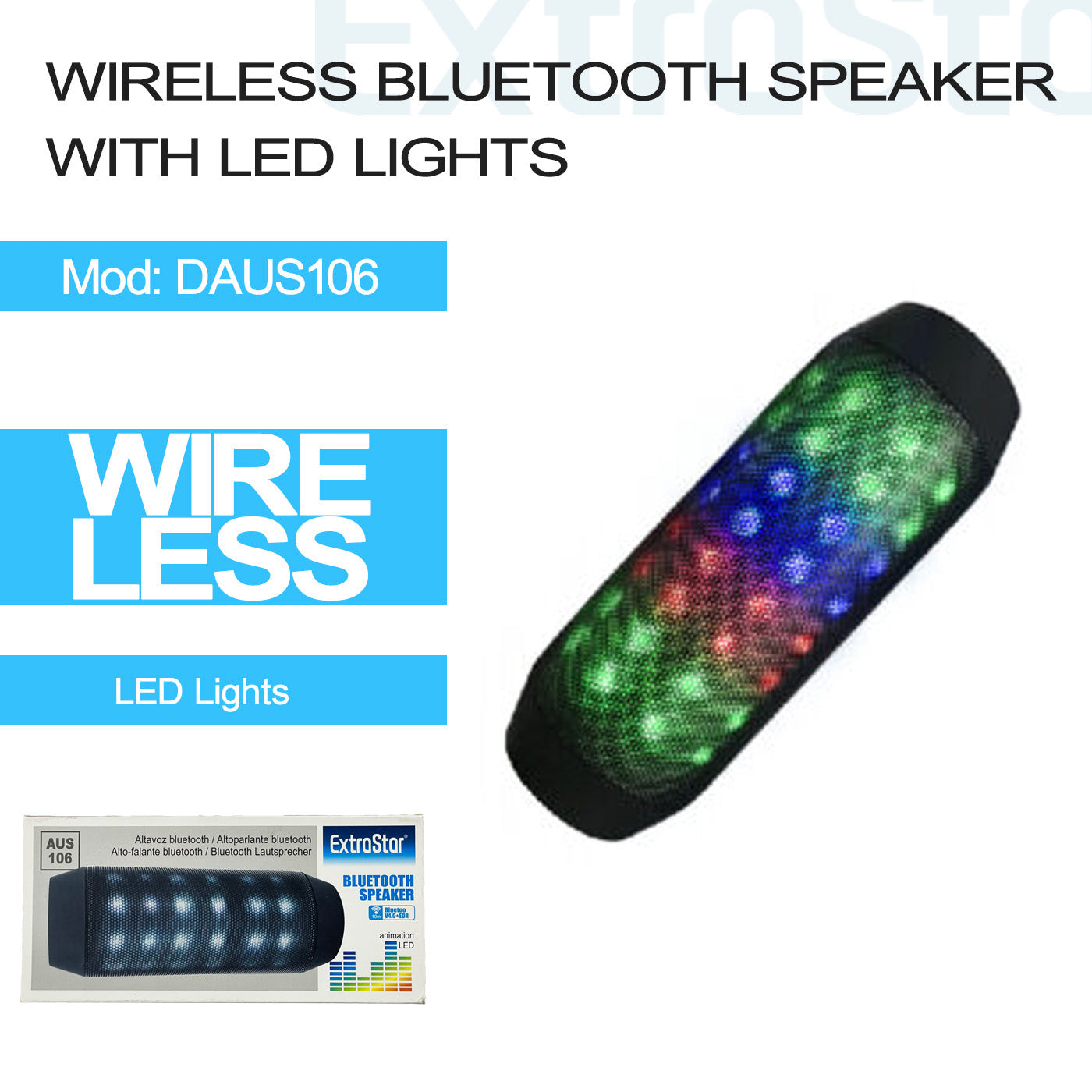 ExtraStar Wireless Bluetooth Speaker with LED Lights, Model: DAUS106