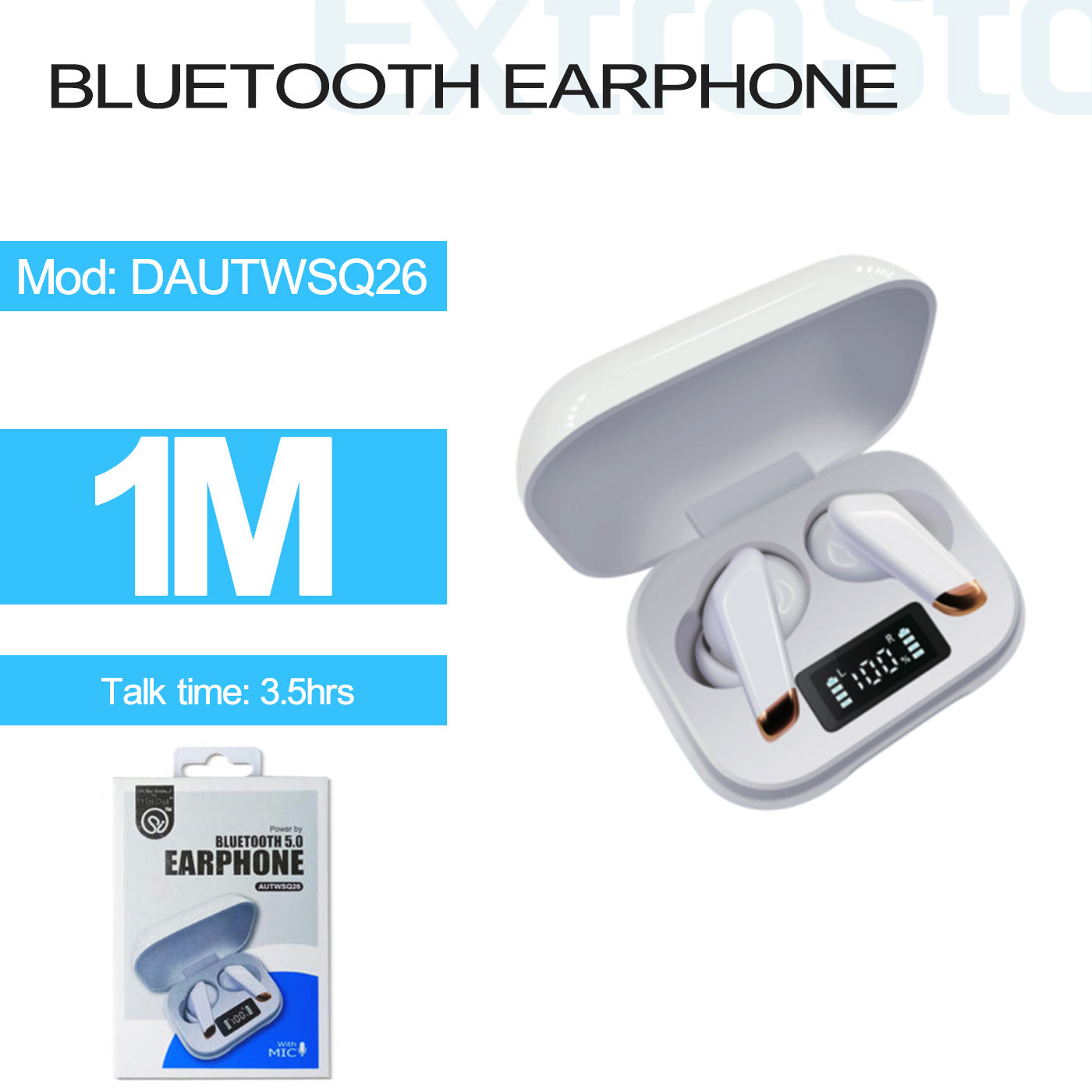 ExtraStar Wireless Earphones with Charging Case, Model: DAUTWSQ26