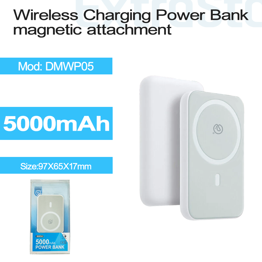 ExtraStar 5000 mAh Wireless Charging Power Bank, magnetic attachment, Model: DMWP05