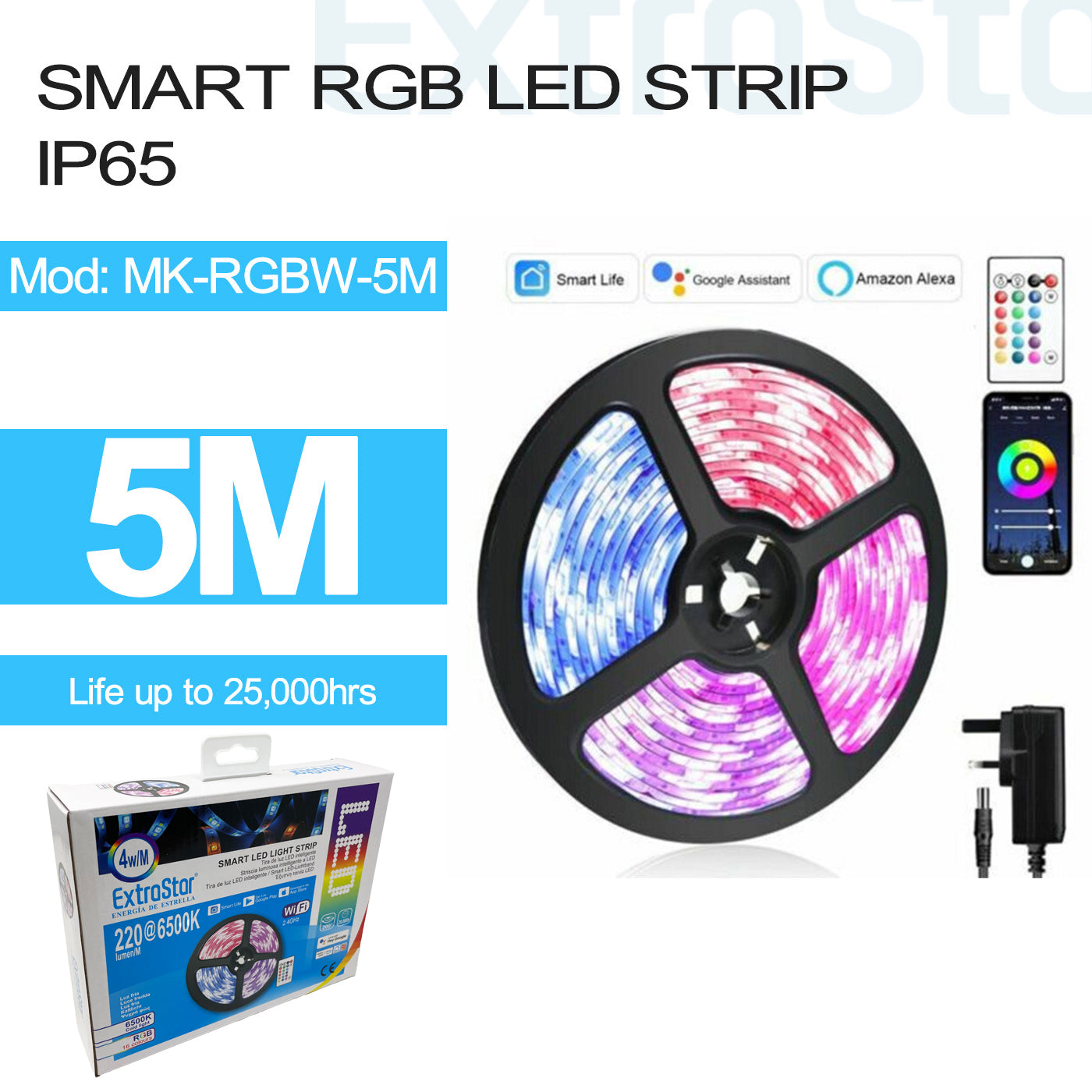 ExtraStar Smart RGB LED Strip 5m, Model: MK-RGBW-5M