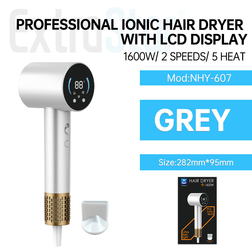 1600W Professional High Speed Negative Ions Hair Dryer, 5 Heat Settings, Silver (NHY-607)