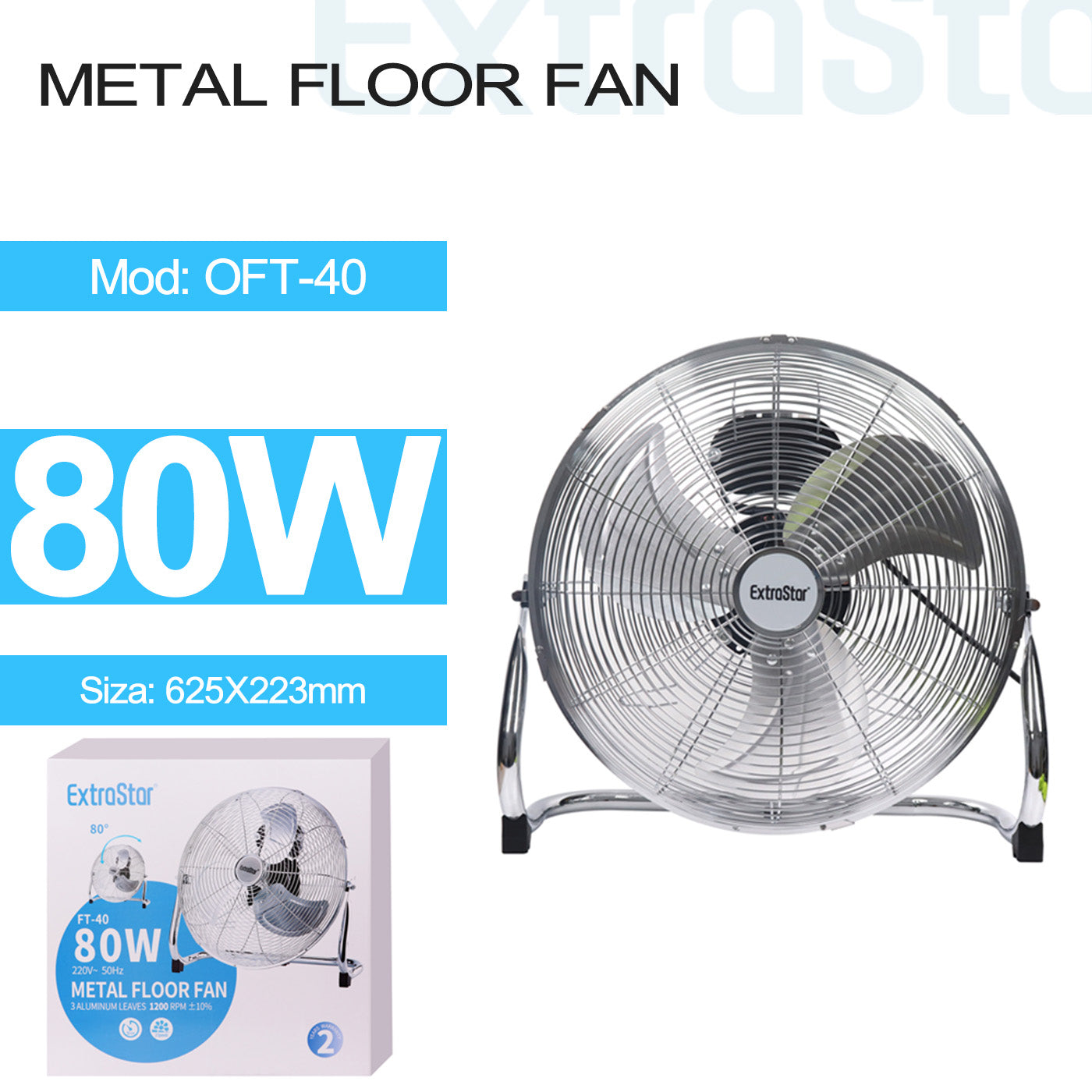 ExtraStar 16 inch Floor Fan, 120W, Model: OFT-40