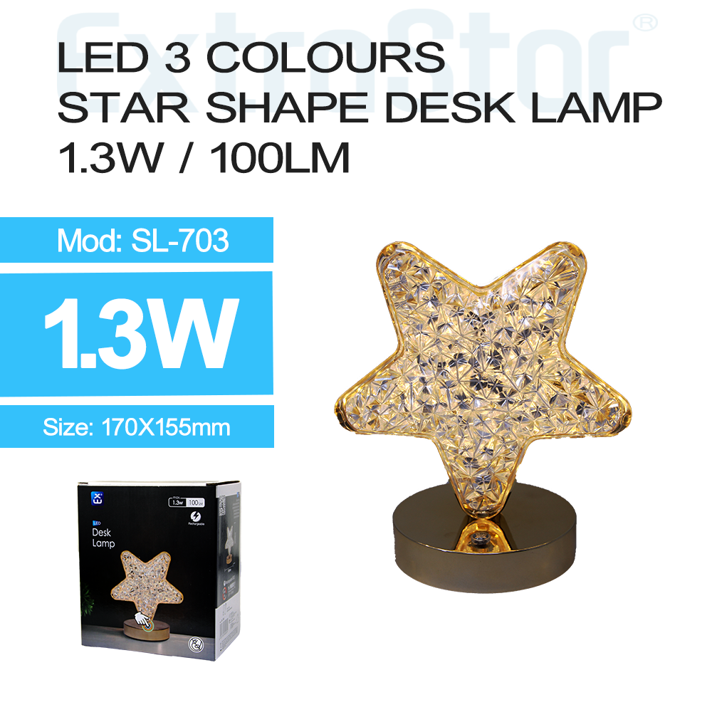 ExtraStar LED Desk Lamp Rechargeable, Star Shape, 3 Color Change Dimmable, Model: ASL-703