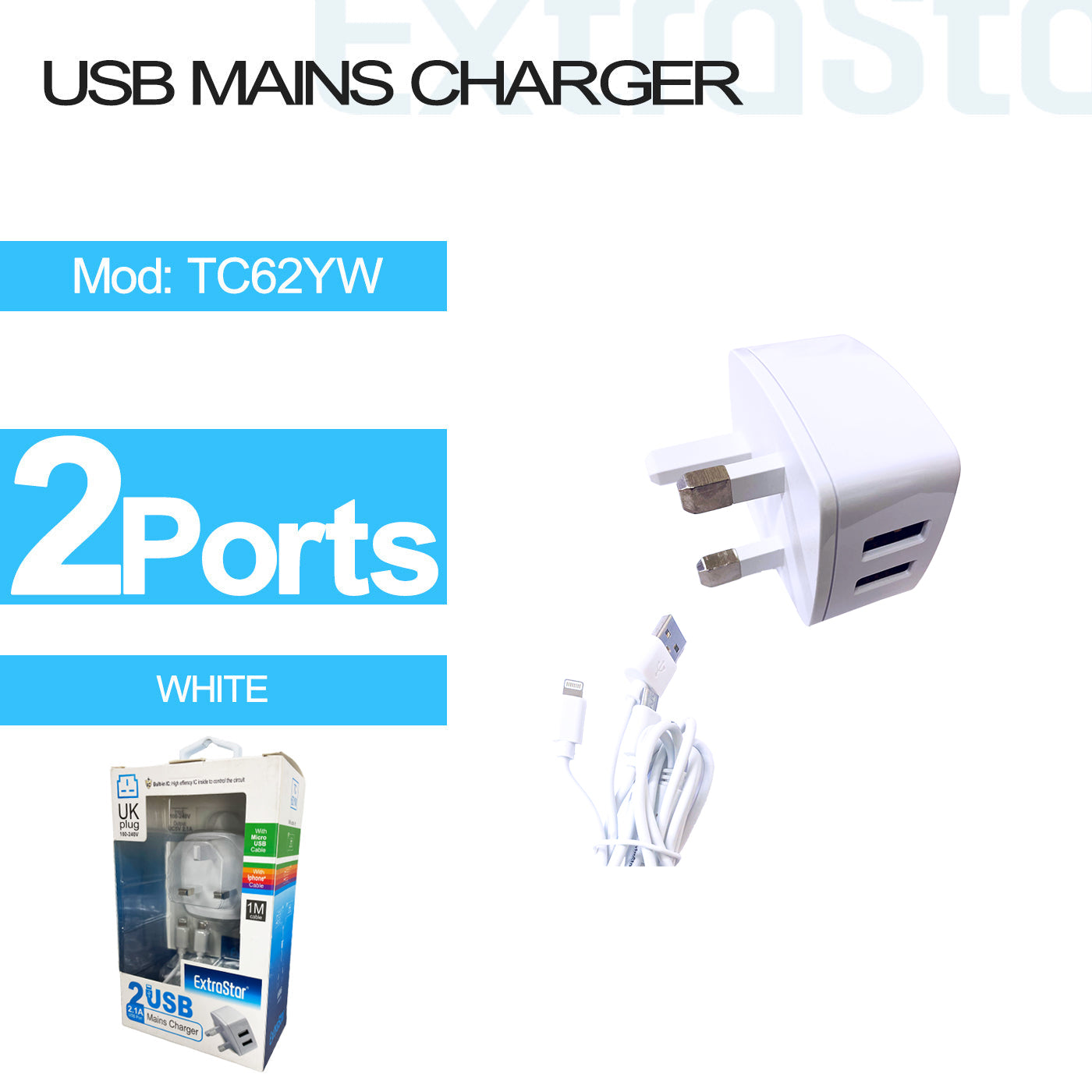 2-ports USB Mains charger white (TC62YW)