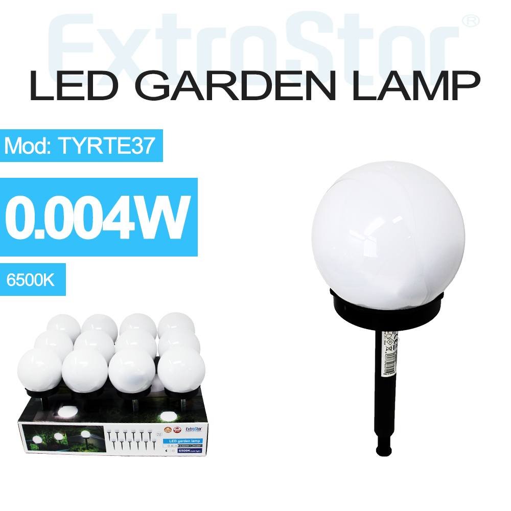 ExtraStar Solar Garden Lamp, Ball Shape, Black IP44 6500K, Model: 8TYRTE37