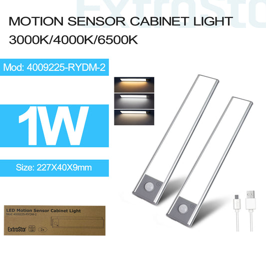 1W Smart Sensor Cabinet Light, USB Rechargable, 6500K/ 4000K/ 3000K , Pack of 2 (A4009225-RYDM-2)