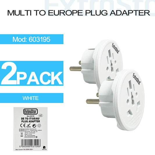Multi To Europe Plug Adapter, White, Pack of 2 (FR-603195-2)