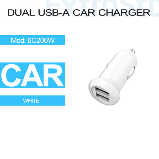 Dual USB-A Car Charger White (6C206W)