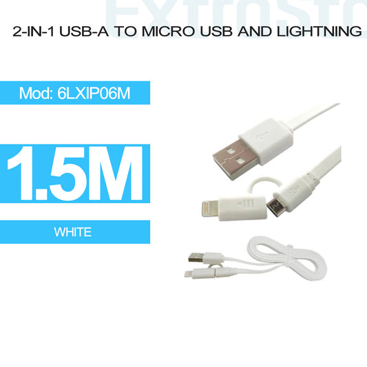 2-in-1 USB-A to Micro USB and Lightning 1.5m (6LXIP06M)