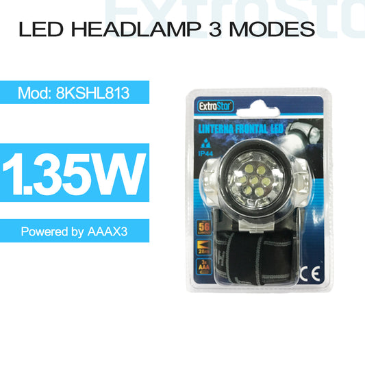 LED HeadLamp 3 mode 1.35w 28M Max powered by AAAx3 (8KSHL813)