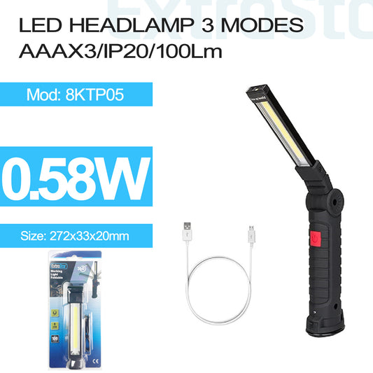 LED Working Light Foldable 3 Mode IP20 USB Rechargeable (8KTP05)