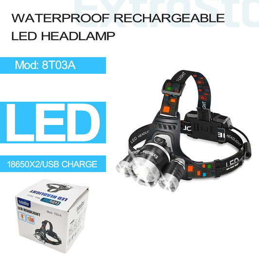 Waterproof Rechargeable Head Torch Led Headlamp (8T03A)