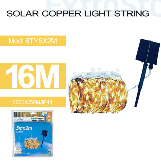 Solar Copper Light String 320LED 5Mx2M IP44, 3000K (8TY5X2M)